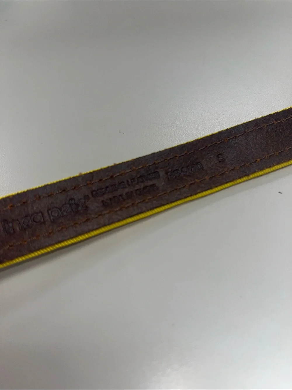 Linea Pelle Brown Leather & Yellow Nylon Belt Size Small